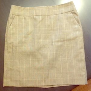 Tan, wool windowpane patterned suit skirt